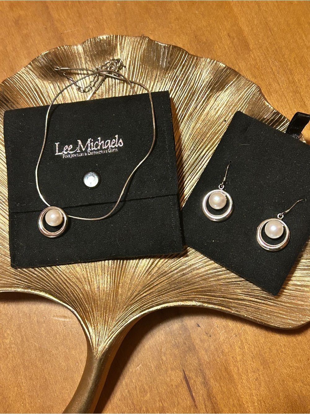 Lee Michaels Sterling Silver Necklace & Dangle Earrings with White Pearls